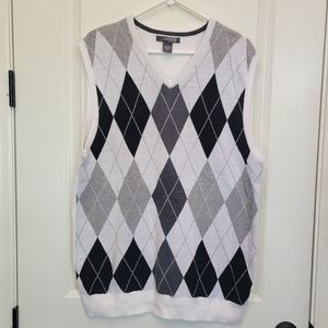Men XXL Argyle RETRO golf sweater vest black white gray cotton By METHOD